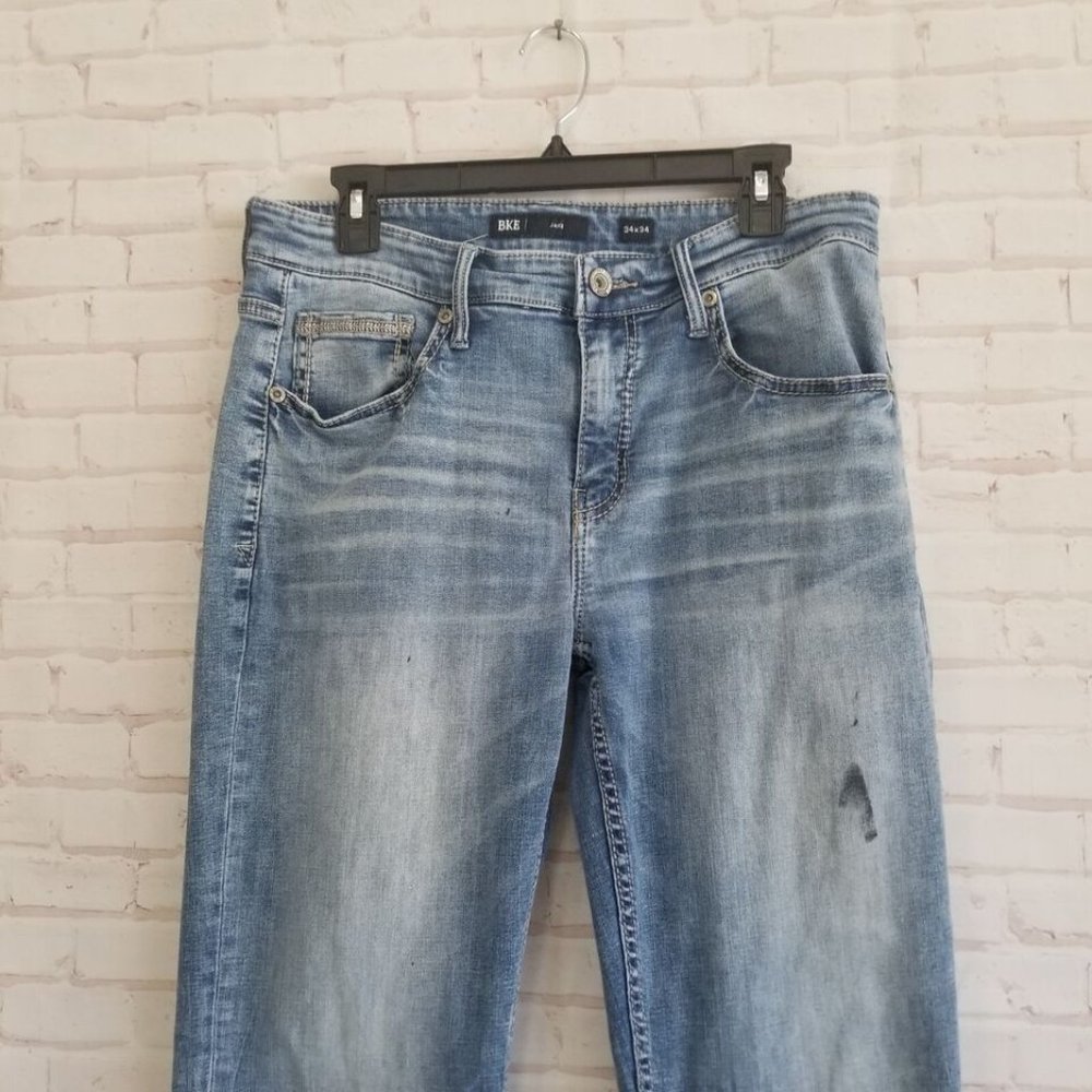 BKE Mens Jeans Jake Adult 34x34 Denim Medium Wash Single Button Pockets